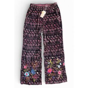 Johnny Was Los Angeles Large Ulla Velvet Wide Leg Pants Embroidered NEW $350